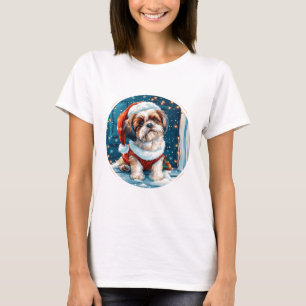 Camiseta Cachorro Shih Tzu Papai Noel de Natal
