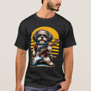 Camiseta Cachorro Shih Tzu tocando Guitarra Elétrica Shih T