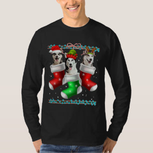 Camiseta Cachorro Siberian Husky Meias de Natal