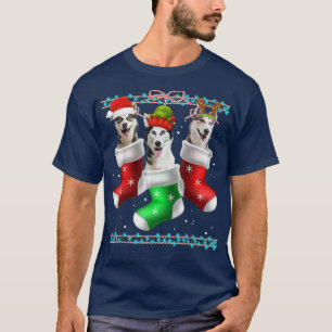Camiseta Cachorro Siberian Husky Meias de Natal Engraçado X