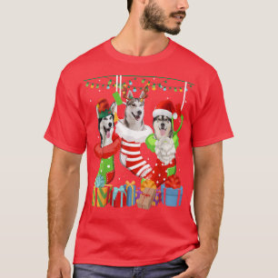 Camiseta Cachorro Siberian Husky Meias de Natal Engraçado X