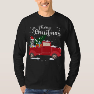 Camiseta Cachorro Siberiano Andando Caminhão Vermelho Natal
