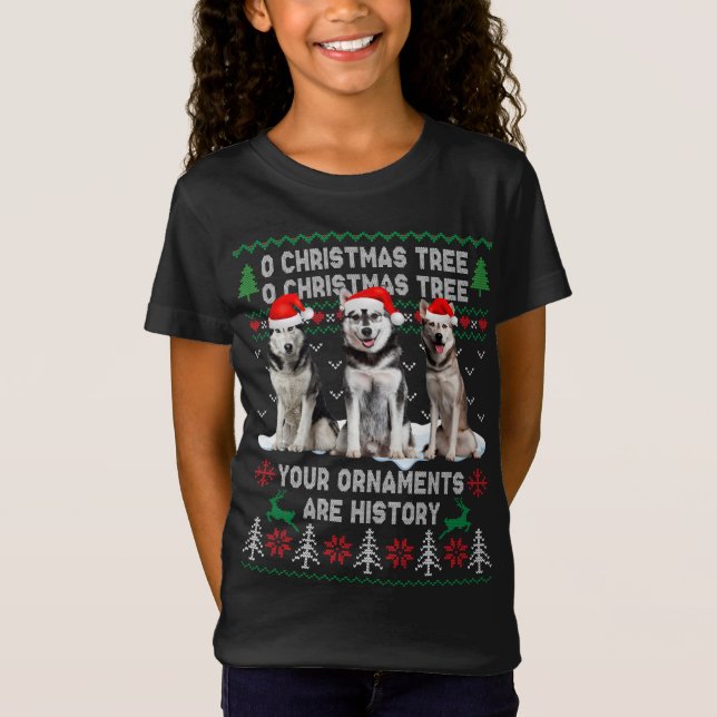 Camiseta Cachorro Siberiano Bonito - Árvore De Natal Ugly X (Frente)