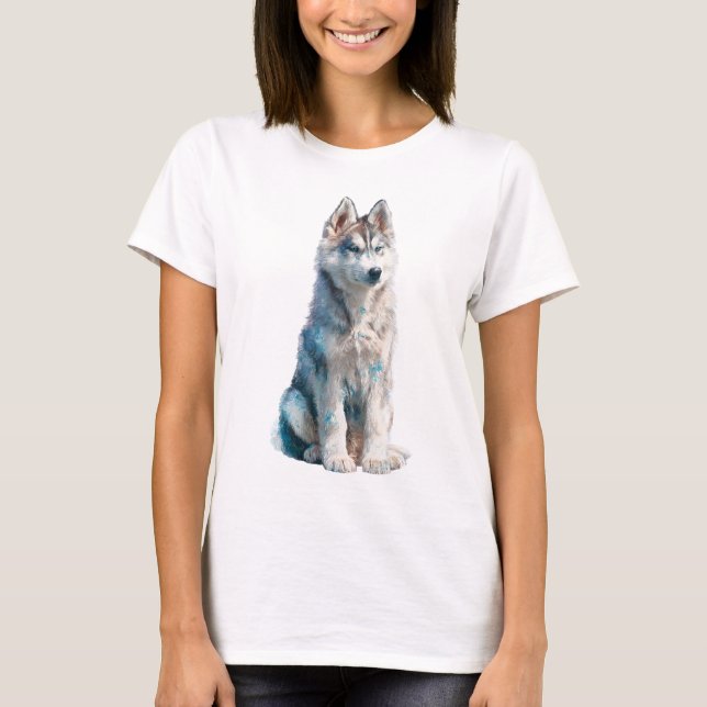 Camiseta Cachorro Siberiano com Esmalte Azul Etéreo para Mu (Frente)