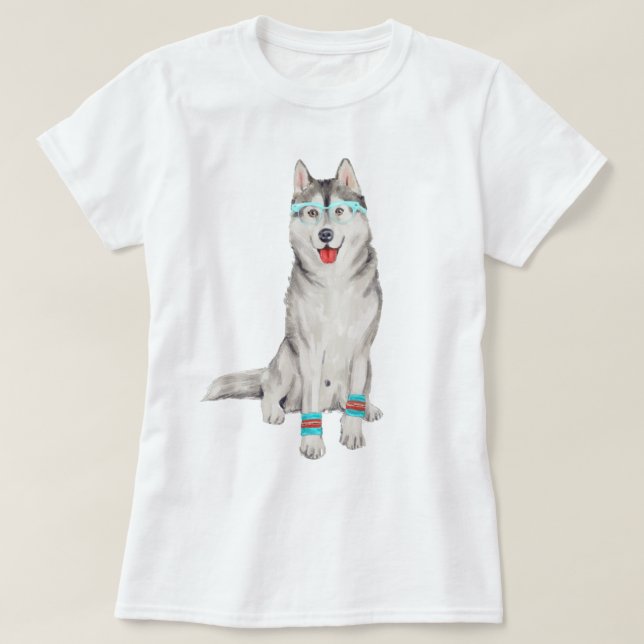 Camiseta Cachorro Siberiano pintado à mão (Frente do Design)