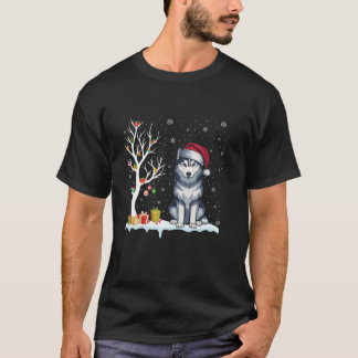 Camiseta Cachorro Siberiano Santa Hesha Árvore Festiva Xm