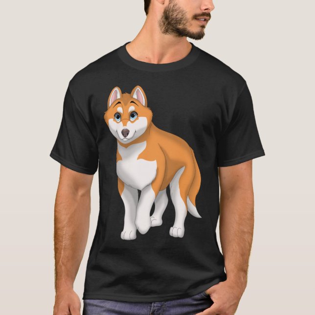 Camiseta Cachorro Siberiano Vermelho e Branco com Olhos Azu (Frente)