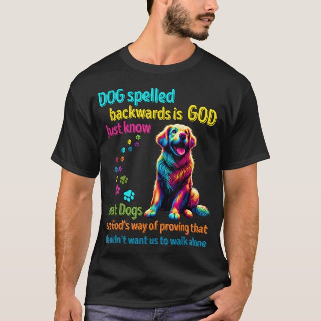 Camiseta Cachorro soletrado para trás é Deus só sabe que Ca (Frente)