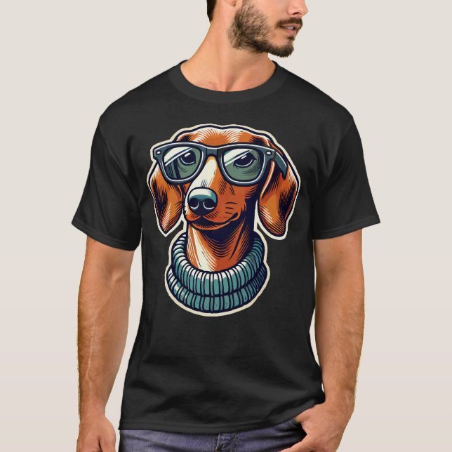 Camiseta Cachorro Sólido Com Óculos Estilo De Pop (Frente)
