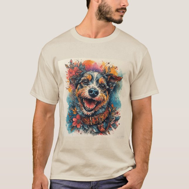 Camiseta Cachorro Sorridente em Estilo Aquarela (Frente)