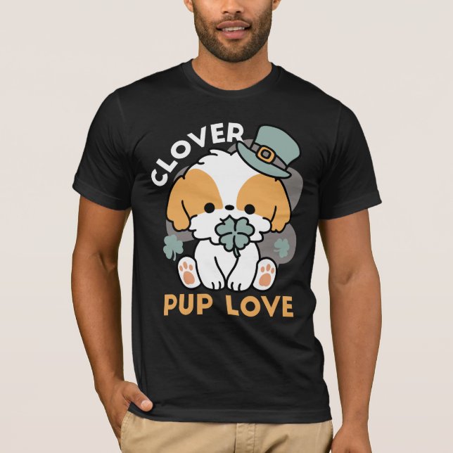 Camiseta Cachorro Sortudo com Trevo – Presente do Dia de Sã (Frente)