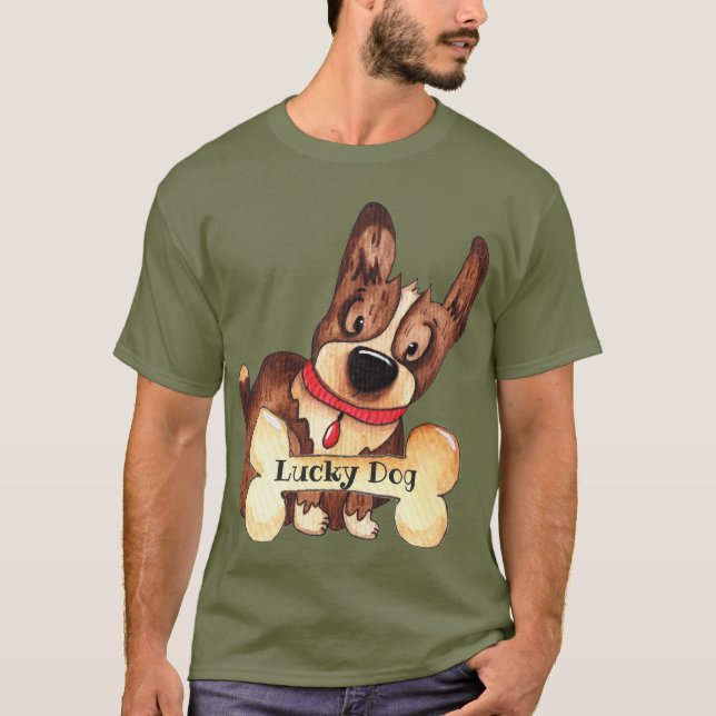 Camiseta Cachorro Sortudo Fofo com Osso Personalizável (Frente)
