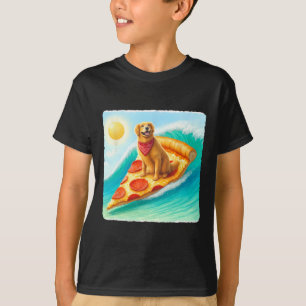 Camiseta Cachorro Surfa Em Fatia De Pizza. Cachorro Alegre