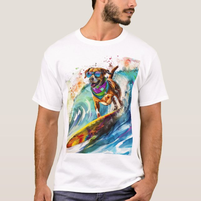Camiseta Cachorro surfador - Ilustração da Pup de Praia do  (Frente)