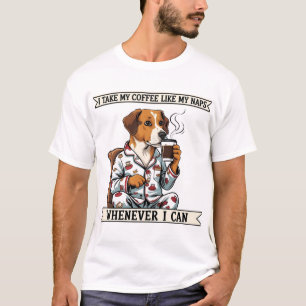 Camiseta Cachorro T-Shirt Engraçado Café e Naps Pet Humor