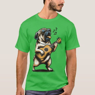 Camiseta Cachorro Tocando Guitarra Cantando Pug Pugfather D