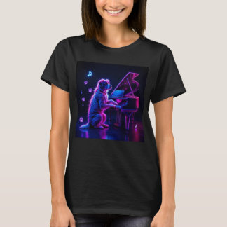 Camiseta Cachorro Tocando Piano Música Sobretudo