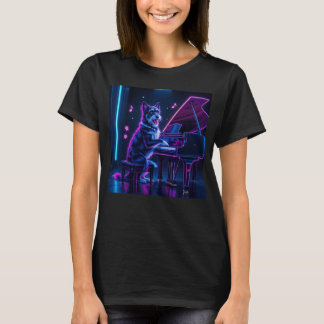 Camiseta Cachorro Tocando Piano Música Sobretudo