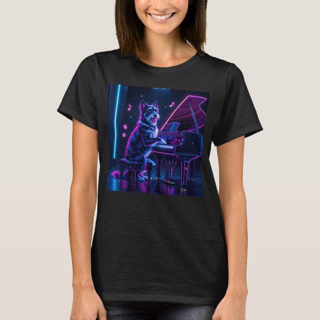 Camiseta Cachorro Tocando Piano Música Sobretudo (Frente)