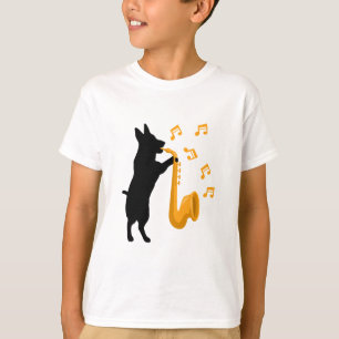 Camiseta Cachorro tocando saxofone de Jazz Design engraçado