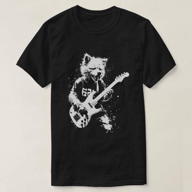 Camiseta Cachorro Tocando Violão 90 Grunge Punk Rock & Roll (Frente do Design)