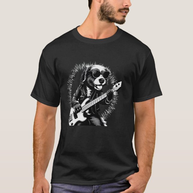 Camiseta Cachorro Tocando Violão Músico Guitarrista Canine  (Frente)