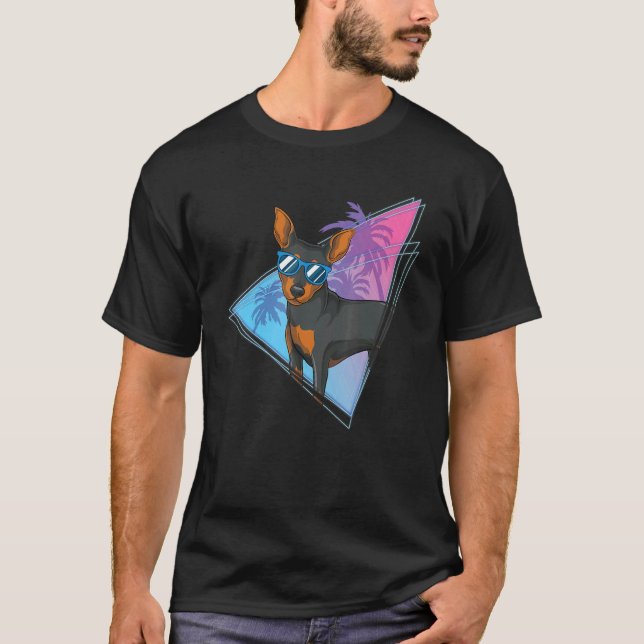 Camiseta Cachorro Tropical Vaporwave Proprietário de óculos (Frente)