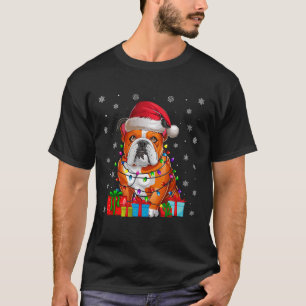 Camiseta Cachorro Ugly Xmas Lights Santa Hat American Buldo