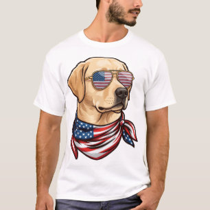 Camiseta Cachorro Usa Óculos de Sol Lenço da Bandeira