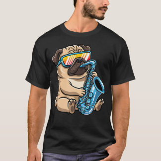 Camiseta Cachorro Usando Óculos de Sol Tocando Saxofone