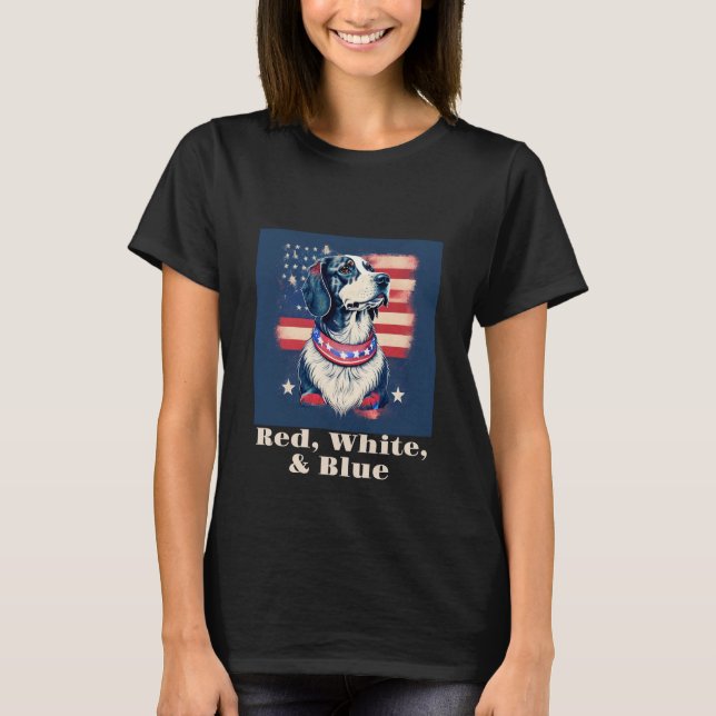 Camiseta Cachorro Vermelho, Branco e Azul (Frente)