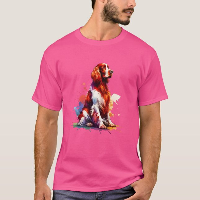 Camiseta Cachorro Vermelho e Branco Irlandês (Frente)