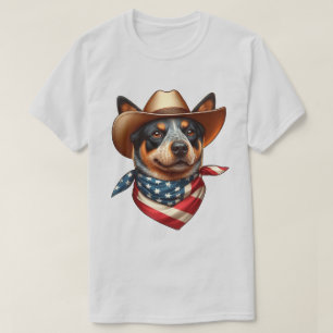 Camiseta Cachorro Vestindo um Chapéu e Bandana da Bandeira