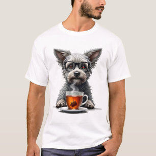 Camiseta Cachorro Vintage Segurando Chá com Óculos Pet Retr