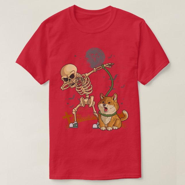Camiseta Cachorro Walker Skeleton Corgi Dog Walker  (Frente do Design)