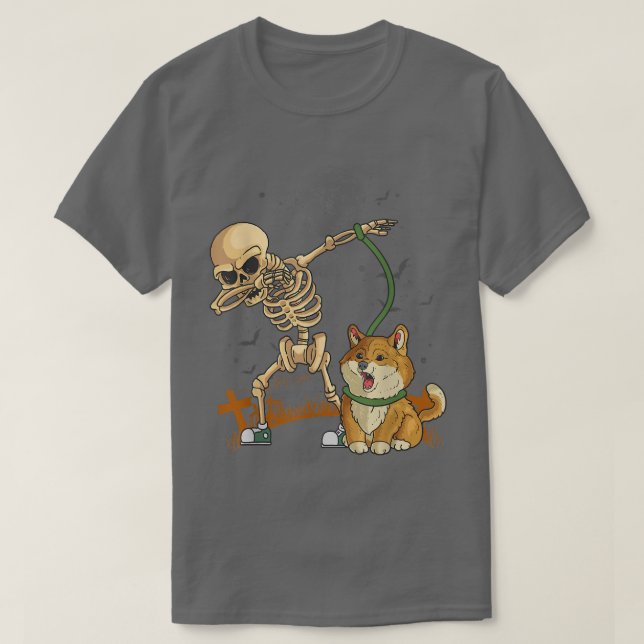 Camiseta Cachorro Walker Skeleton Corgi Dog Walker  (Frente do Design)
