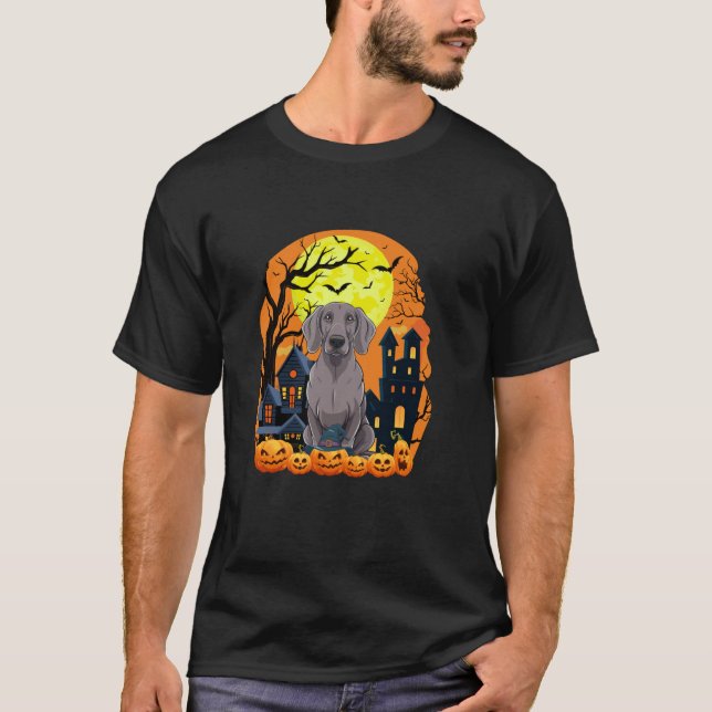 Camiseta Cachorro Weimaraner Com Pumpkins Engraçado Assusta (Frente)