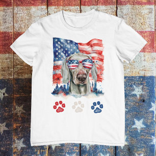 Camiseta Cachorro Weimaraner Vermelho Branco Azul Americano