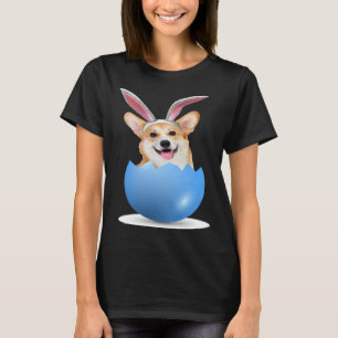 Camiseta Cachorro Welsh Corgi Coelho de Páscoa Ovo Colorido