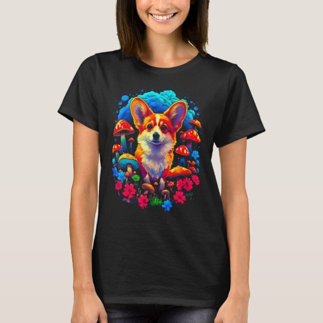 Camiseta Cachorro Welsh Corgi Cogumelo (Frente)