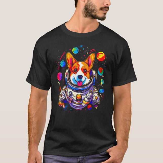 Camiseta Cachorro Welsh Corgi Planeta Espaço Astronauta (Frente)