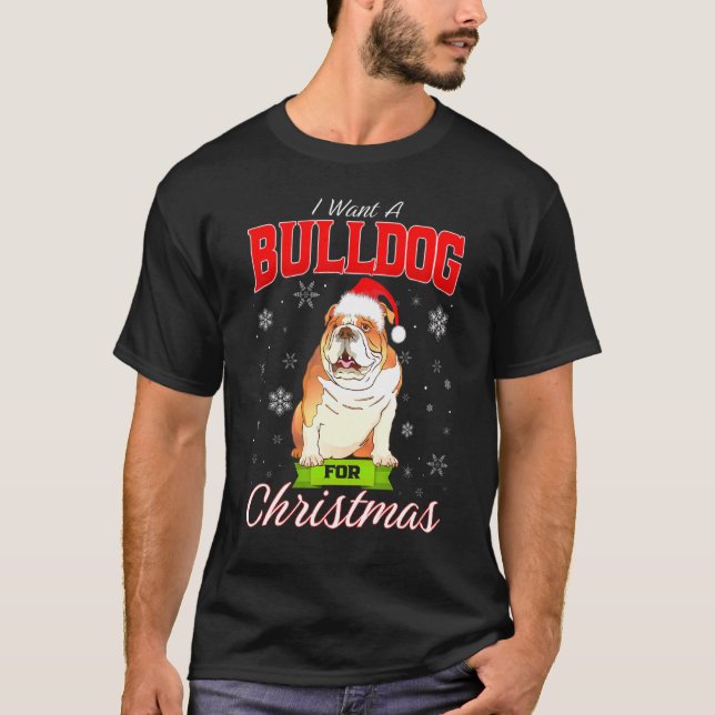 Camiseta Cachorro Xmas Eu Quero Um Buldogue Inglês Para O N (Frente)