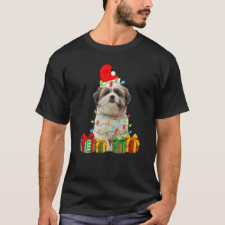 Camiseta Cachorro Xmas Shih Tzu Luzes de Natal Cachorrinho