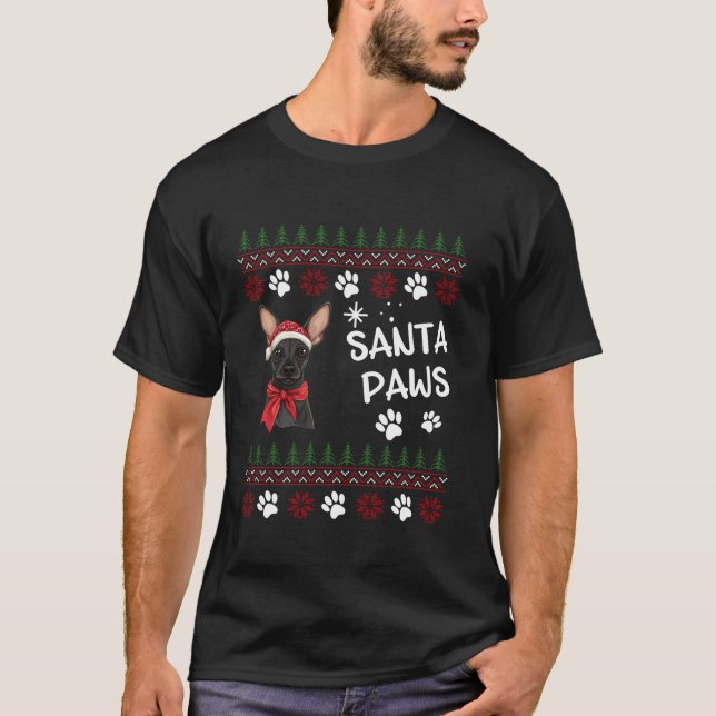 Camiseta Cachorro Xoloitzcuintli Cachorro de Natal Feio (Frente)