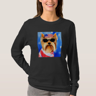 Camiseta Cachorro Yorkshire Terrier Bandeira dos EUA Patrió