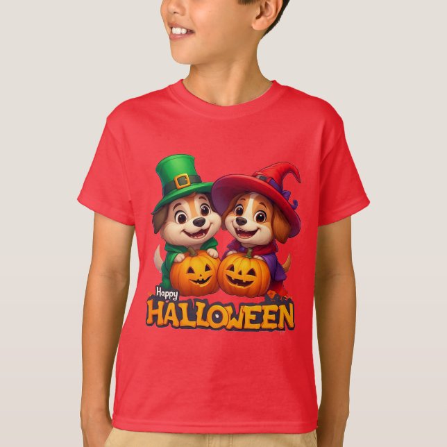 Camiseta Cachorros Adoráveis em Figurinos de Halloween (Frente)