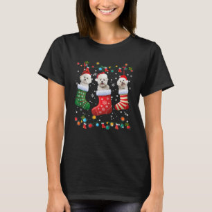 Camiseta Cachorros Bichon Frise em Meias de Natal Engraçad