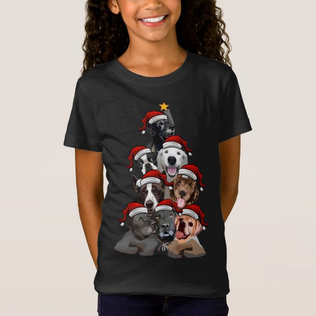 Camiseta Cachorros bonitos em Santa Hats Árvore de Natal co (Frente)
