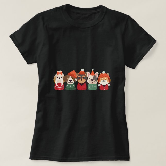 Camiseta Cachorros bonitos no estilo de Natal Shih Tzu P (Frente do Design)
