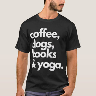 Camiseta Cachorros Café Livros Yoga Minhas Coisas Favoritas